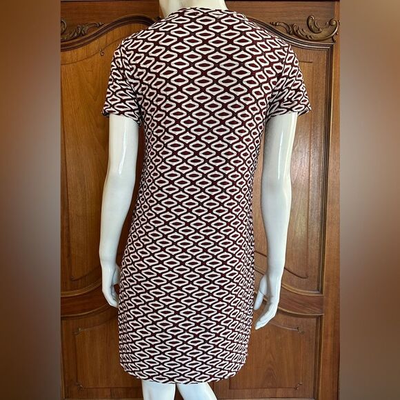 ZARA Printed Dress Dark Red & White Geometric Pattern Size Small - Picture 6 of 9